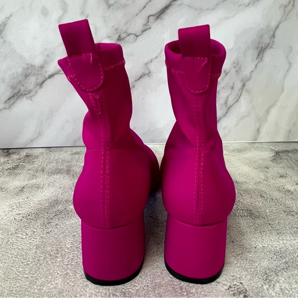 New Topshop Hot Pink Stretch Ankle Block Heel Booties - Picture 6 of 15